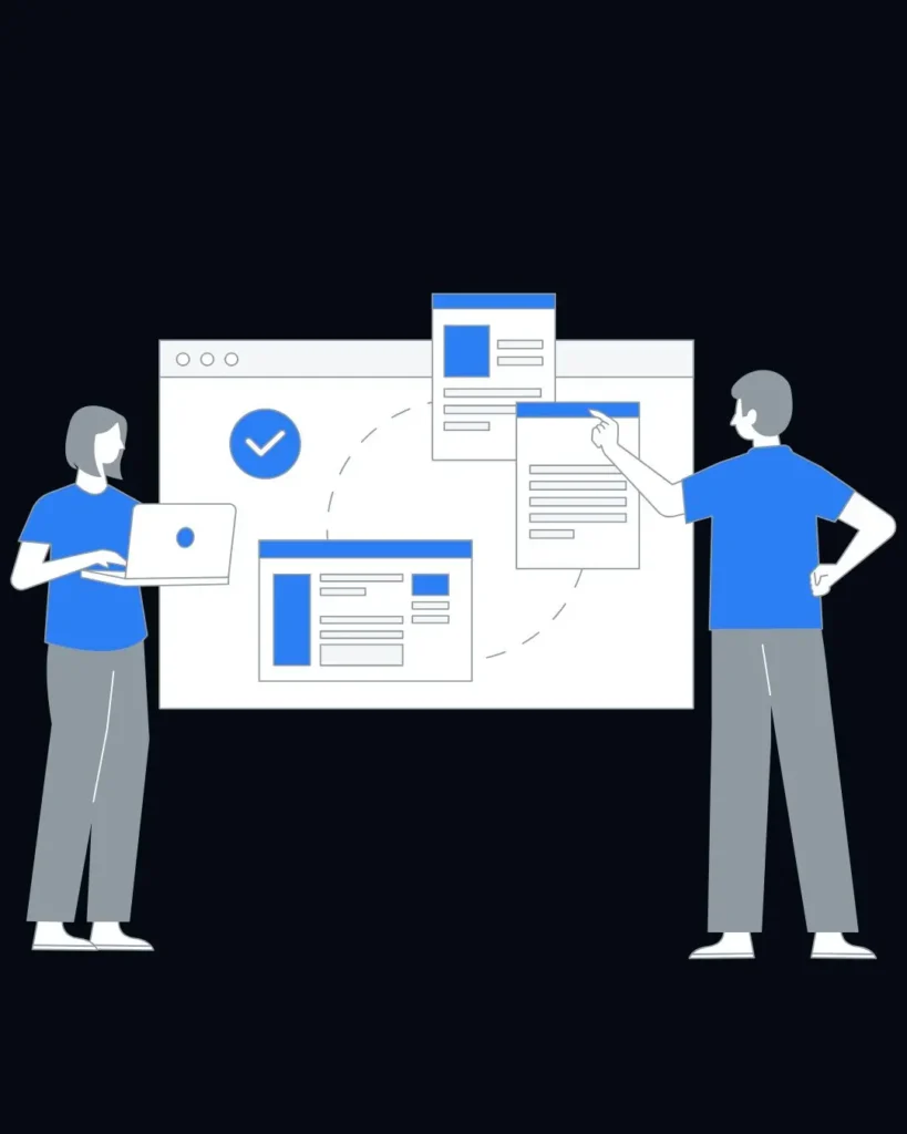 Illustration showing a freelance digital marketer in Dubai collaborating on website design and digital content strategy