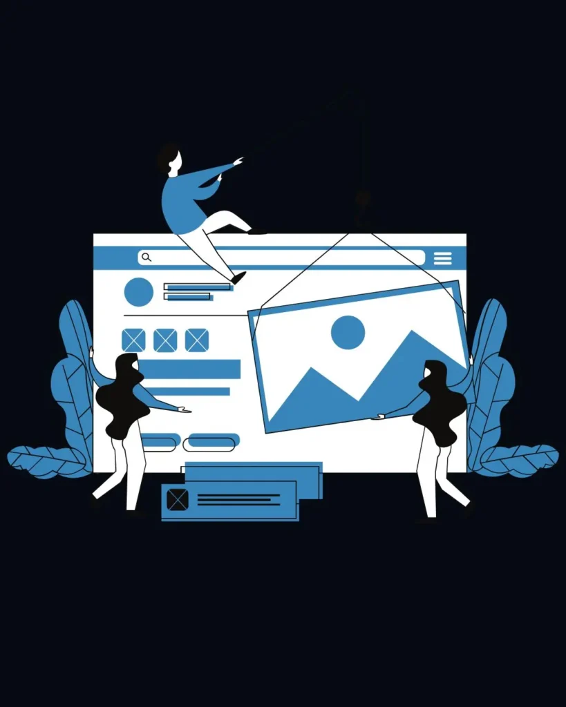 Illustration of a freelance digital marketer in Dubai designing and managing website content and visual elements.