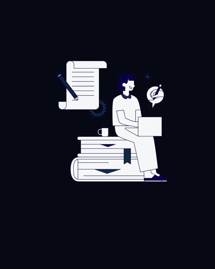 Illustration of content creation and blog writing workflow managed by a freelance digital marketer in Dubai.